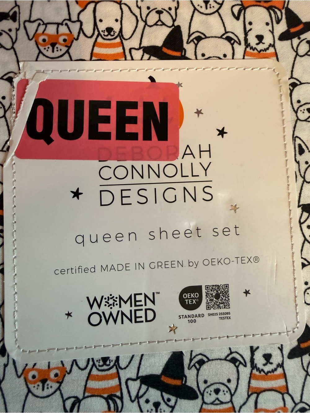 Deborah Connolly Halloween Puppy Dog Queen Sheets Set NWT Fur Baby Parent - Picture 5 of 9